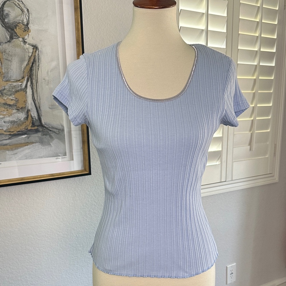 Sky Blue Ribbed Women's Top